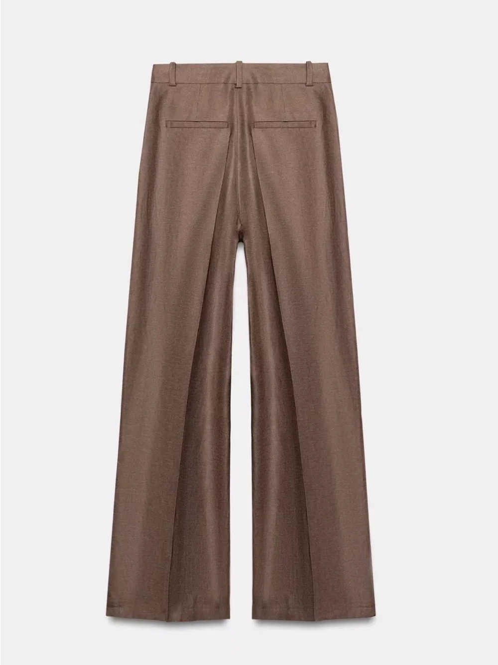 Zara NWT 100% Linen Wide Leg Straight Pants High Rise Brown Trouser